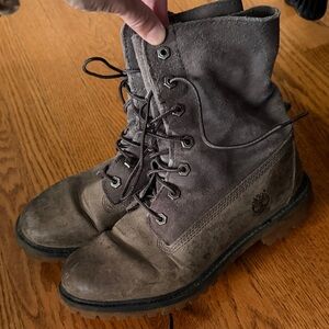 TIMBERLAND Gray Nubuck Lace-Up Boots | Waterproof Outdoor Utility Boots